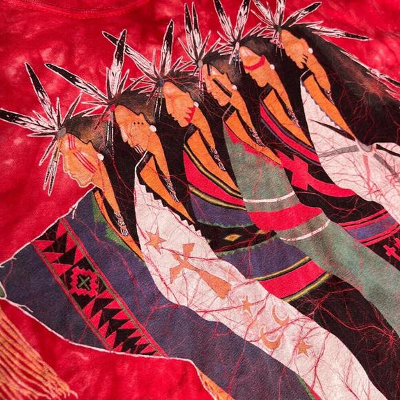 The Mountain Native American Graphic T-Shirt 2XL Red Tie Dye Southwest Art USA - Picture 8 of 8